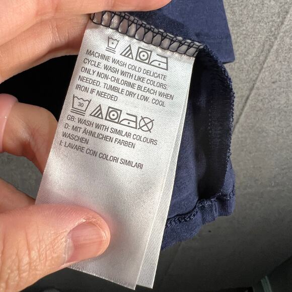 Denim & Co. Jersey Split V-Neck Short Sleeve Top w/ Lace Trim Navy, Medium - Picture 7 of 9